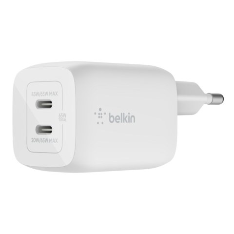 Ładowarka Belkin BoostCharge Pro Dual USB-C PD 3.0 PPS GaN Wall Charger 65W White Ładowarka Belkin BoostCharge Pro Dual USB-C PD 3.0 PPS GaN Wall Charger 65W White