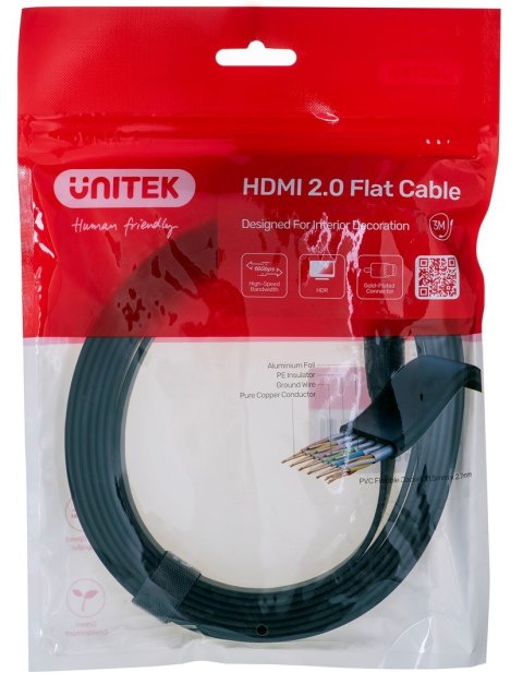 UNITEK KABEL HDMI 2.0 4K60HZ,PŁASKI,3M,C11063BK-3M UNITEK KABEL HDMI 2.0 4K60HZ,PŁASKI,3M,C11063BK-3M