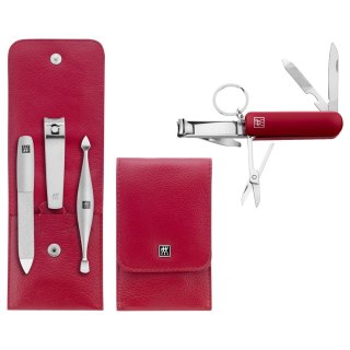 Zestaw podróżny Zwilling Twinox - skórzane etui, 4 elementy - Czerwony