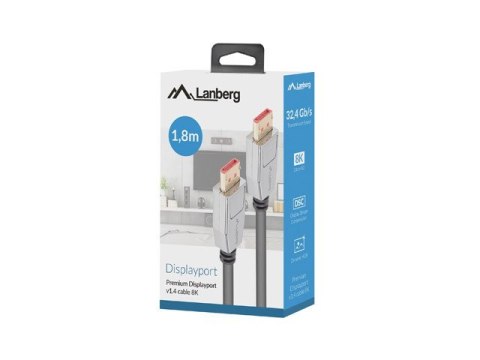 LANBERG KABEL DISPLAYPORT M/M 20PIN V1.4 1.8M 8K CA-DPDP-20CU-0018-BK LANBERG KABEL DISPLAYPORT M/M 20PIN V1.4 1.8M 8K CA-DPDP-20CU-0018-BK