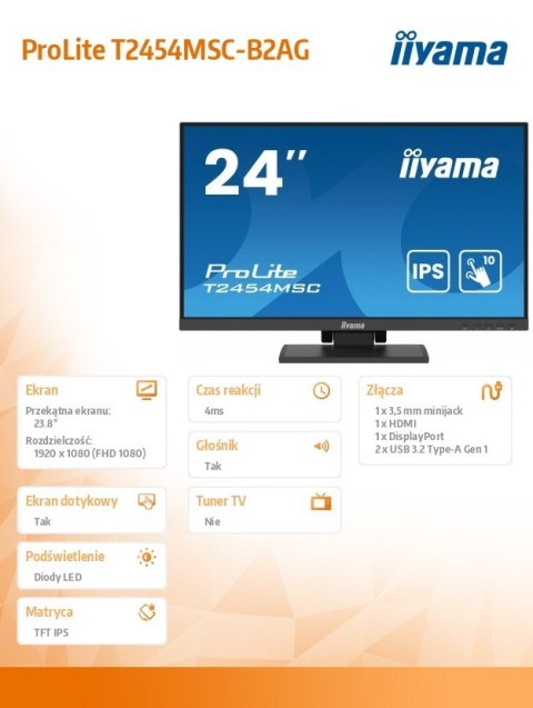 Monitor 24 cale T2454MSC-B2AG 10 PKT. POJ,IPS,HDMI,DP,FHD,300cd,4ms, 2x2W