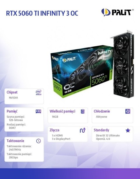 Karta graficzna RTX 5060 TI INFINITY 3 OC 16GB GDDR7 128bit 3DP/HDMI