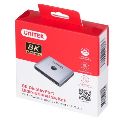 Unitek dwukierunkowy przełącznik sygnału DP 1.4 2 in 1 out 8K