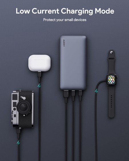 AUKEY POWERBANK 20000MAH, 2X USB-C PD 65W, USB-A 18W, SZARY