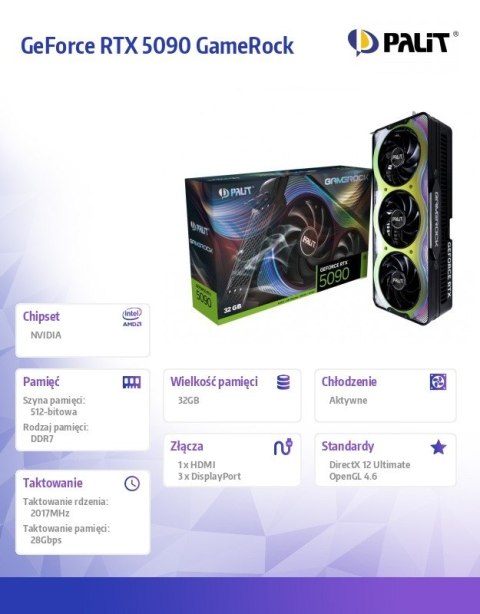Karta graficzna RTX 5090 GameRock 32GB GDDR7 512bit 3DP/HDMI