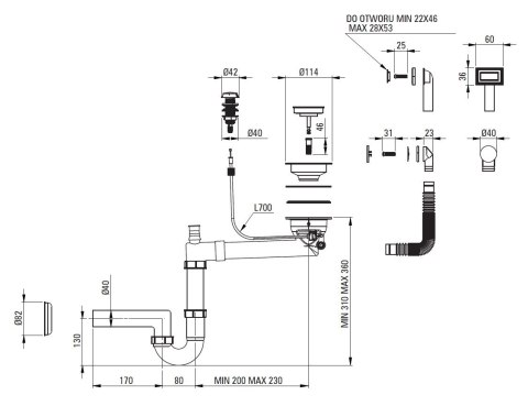 Deante Space Saver ZXYN972 syfon zlewozmywakowy Deante Space Saver ZXYN972 syfon zlewozmywakowy