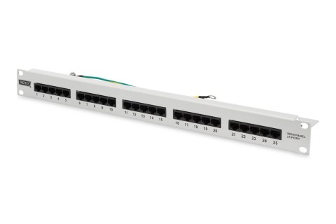Digitus Panel krosowy (patch panel) ISDN 19" 25x RJ45 (8P4C), LSA poziom, kat.3, nieekranowany, 1U, szary Digitus Panel krosowy (patch panel) ISDN 19" 25x RJ45 (8P4C), LSA poziom, kat.3, nieekranowany, 1U, szary