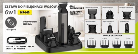 Zestaw do strzyżenia włosów 6w1 USB MAESTRO MR-660 Zestaw do strzyżenia włosów 6w1 USB MAESTRO MR-660