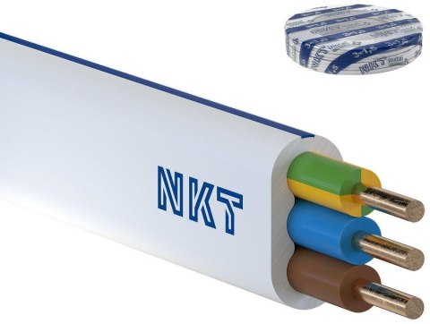 Przewód instalacyjny płaski drut 450/750V klasa 1 YDYP 3X1.5 ŻO NKT biały Przewód instalacyjny płaski drut 450/750V klasa 1 YDYP 3X1.5 ŻO NKT biały