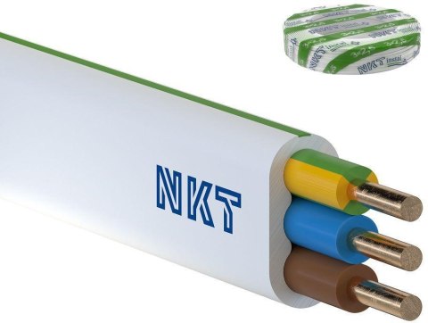 Przewód instalacyjny płaski drut YDYP 3X 2.5 ŻO NKT biały 450/750V Kl.1 Przewód instalacyjny płaski drut YDYP 3X 2.5 ŻO NKT biały 450/750V Kl.1