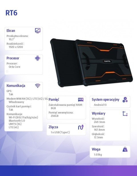Tablet RT6 8/256GB 10,1 cala pomarańczowy