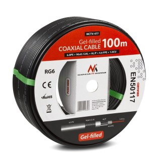 MACLEAN KABEL PRZEWÓD KONCENTRYCZNY ŻELOWANY SATELITARNY RG6 100M 1.0CU+4.6FPE+AL/P+96*0.12AL+6.8PE MCTV-477
