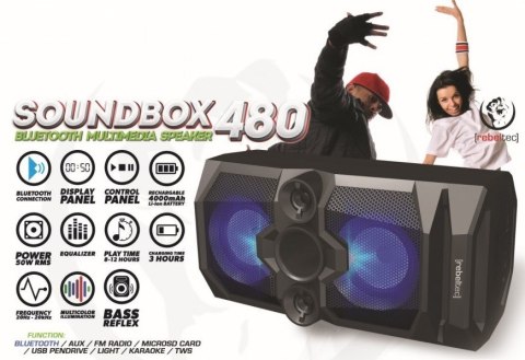 Rebeltec SoundBox 480 Przenośny głośnik Bluetooth stereo czarny, 50W RMS Rebeltec SoundBox 480 Przenośny głośnik Bluetooth stereo czarny, 50W RMS