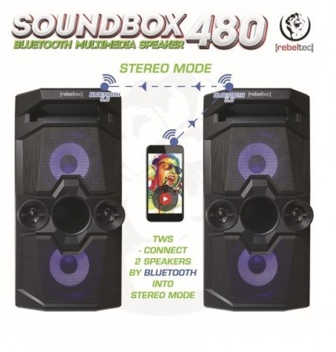 Rebeltec SoundBox 480 Przenośny głośnik Bluetooth stereo czarny, 50W RMS Rebeltec SoundBox 480 Przenośny głośnik Bluetooth stereo czarny, 50W RMS