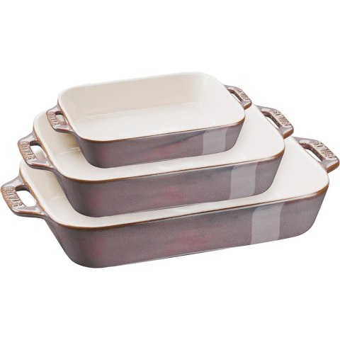 Zestaw 3 prostokątnych półmisków ceramicznych STAUB 40508-173-0 - antyczny szary Zestaw 3 prostokątnych półmisków ceramicznych STAUB 40508-173-0 - antyczny szary