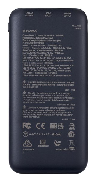 ADATA C100 Litowo-polimerowy (LiPo) 10000 mAh Czarny