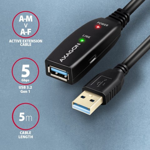 Kabel przedłużacz/repeater Axagon ADR-305 USB 3.2 Gen 1 A-M -> A-F active extension/repeater cable 5m - Kabel - Digital/Daten ka