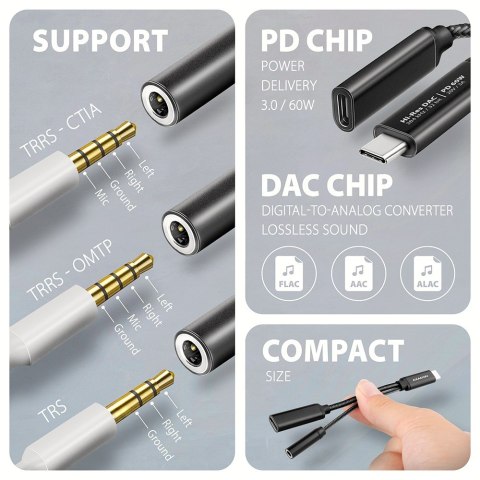 Axagon ADA-HCPD kabel audio 0,1 m USB-C, 3.5 mm USB-C Czarny