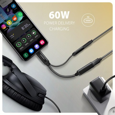 Axagon ADA-HCPD kabel audio 0,1 m USB-C, 3.5 mm USB-C Czarny