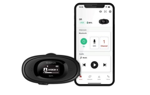 Interkom motocyklowy Sena 5R-01D 5R Bluetooth 5.1 700m z wyświetlaczem LCD i uniwersalnym zestawem mikrofonów na 2 kaski
