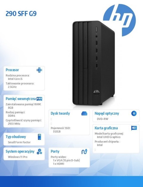 Komputer 290SFF G9 i5-12400 512GB/8GB/DVD/W11P 6D323EA Komputer 290SFF G9 i5-12400 512GB/8GB/DVD/W11P 6D323EA