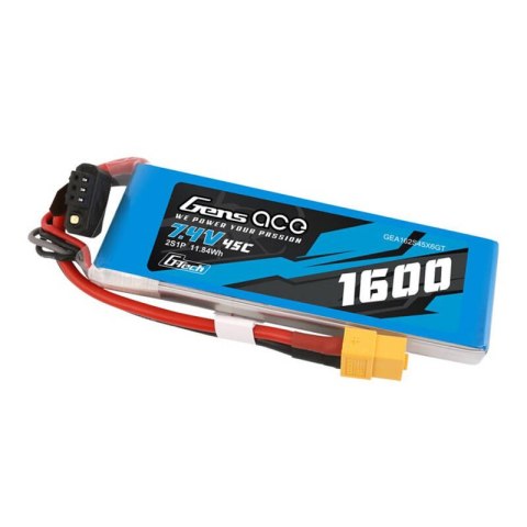 Akumulator GensAce G-Tech LiPo 1600mAh 7.4V 45C 2S1P z konektorem XT60 plug Akumulator GensAce G-Tech LiPo 1600mAh 7.4V 45C 2S1P z konektorem XT60 plug