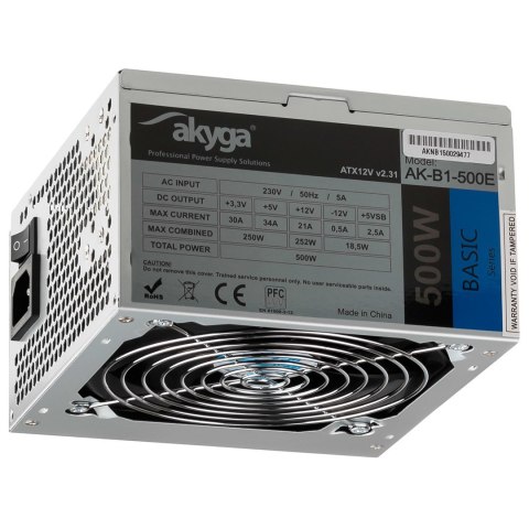 Zasilacz Akyga Basic AK-B1-500E (500 W; Pasywne; 120 mm) Zasilacz Akyga Basic AK-B1-500E (500 W; Pasywne; 120 mm)
