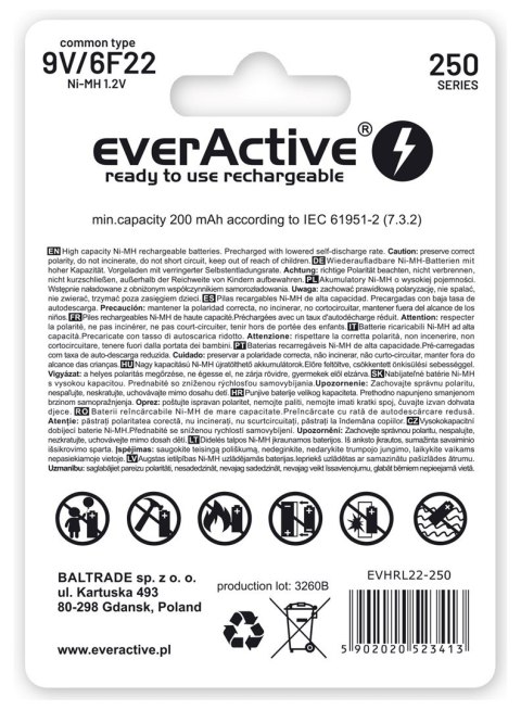Zestaw akumulatorków everActive EVHRL22-250 (250 mAh ; Ni-MH) Zestaw akumulatorków everActive EVHRL22-250 (250 mAh ; Ni-MH)