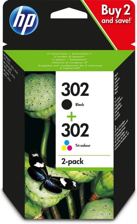 Tusz HP zestaw HP 302+HP 302, HP302+HP302=X4D37AE, zawiera czarny i kolor, F6U66AE+F6U65AE Tusz HP zestaw HP 302+HP 302, HP302+HP302=X4D37AE, zawiera czarny i kolor, F6U66AE+F6U65AE