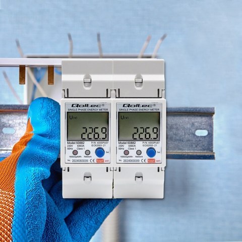 Qoltec 50882 Jednofazowy elektroniczny licznik | miernik zużycia energii na szynę DIN | Wi-Fi | TUYA | 230V | LCD