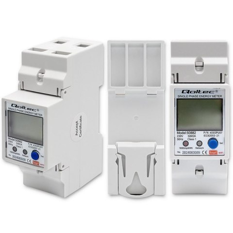Qoltec 50882 Jednofazowy elektroniczny licznik | miernik zużycia energii na szynę DIN | Wi-Fi | TUYA | 230V | LCD