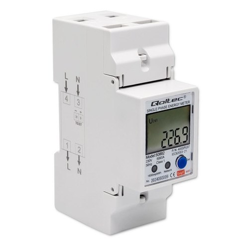 Qoltec 50882 Jednofazowy elektroniczny licznik | miernik zużycia energii na szynę DIN | Wi-Fi | TUYA | 230V | LCD
