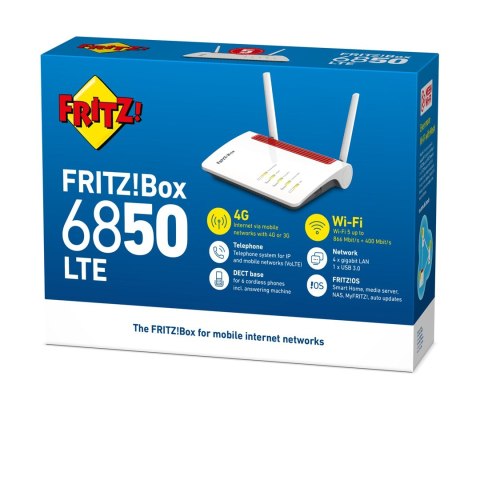 FRITZ!Box 6850 LTE router bezprzewodowy Gigabit Ethernet Dual-band (2.4 GHz/5 GHz) 4G Biały FRITZ!Box 6850 LTE router bezprzewodowy Gigabit Ethernet Dual-band (2.4 GHz/5 GHz) 4G Biały
