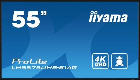 Iiyama LH5575UHS-B1AG signage display Płaski panel Digital Signage 138,7 cm (54.6") LCD Wi-Fi 500 cd/m2 4K Ultra HD Czarny Proce
