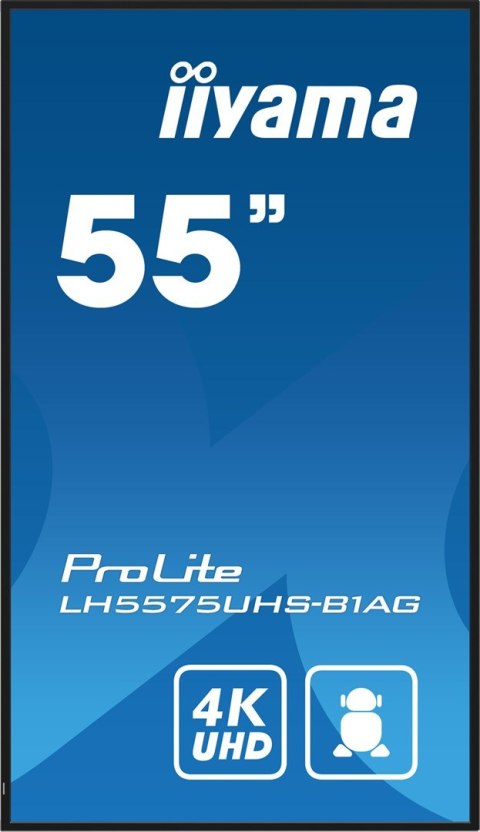 Iiyama LH5575UHS-B1AG signage display Płaski panel Digital Signage 138,7 cm (54.6") LCD Wi-Fi 500 cd/m2 4K Ultra HD Czarny Proce