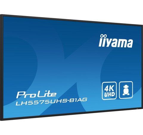Iiyama LH5575UHS-B1AG signage display Płaski panel Digital Signage 138,7 cm (54.6") LCD Wi-Fi 500 cd/m2 4K Ultra HD Czarny Proce