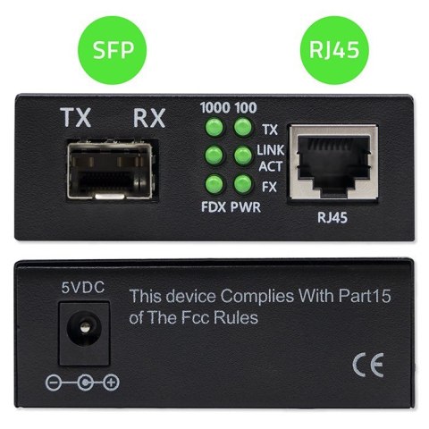 Dwukierunkowy Media Konwerter SWITCH Ethernet 1x RJ45 1x SFP | 1000Mb/s | 5V