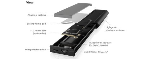 ICY BOX IB-1807MT-C31 Obudowa SSD Czarny M.2 ICY BOX IB-1807MT-C31 Obudowa SSD Czarny M.2