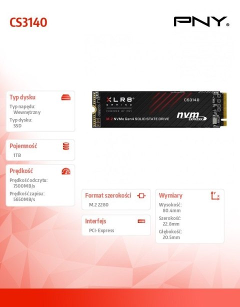 Dysk SSD 1TB M.2 2280 CS1040 M280CS3140-1TB-RB Dysk SSD 1TB M.2 2280 CS1040 M280CS3140-1TB-RB