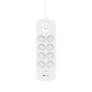 Listwa zasilająca Belkin Power Surge 8-PORT + 1xUSB-A +1xUSB-C 2.4A PD 900J 2m White