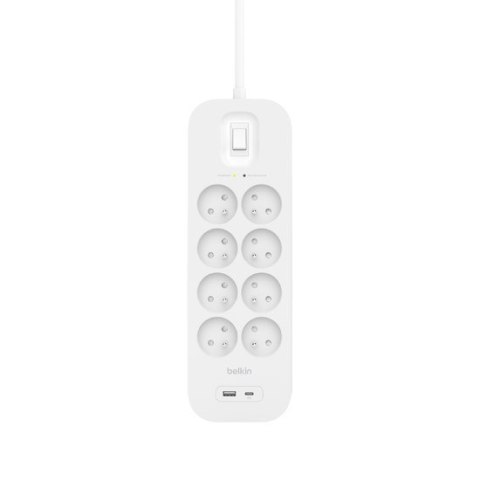 Listwa zasilająca Belkin Power Surge 8-PORT + 1xUSB-A +1xUSB-C 2.4A PD 900J 2m White Listwa zasilająca Belkin Power Surge 8-PORT + 1xUSB-A +1xUSB-C 2.4A PD 900J 2m White