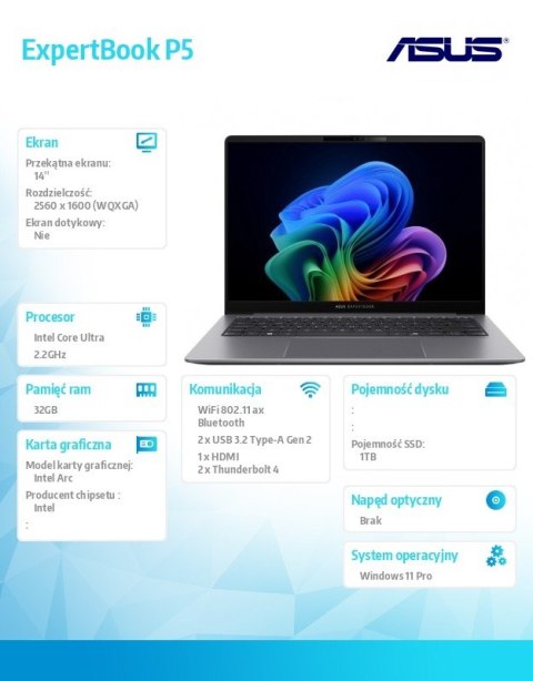 Notebook ExpertBook P5 P5405CSA-NZ0408X Ultra 7 258V 32GB/1TB