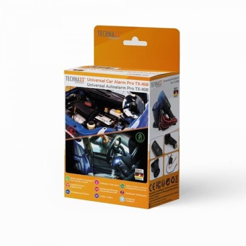 Alarm samochodowy Technaxx do 10m, pilot, USB (czarny)