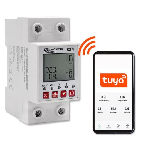 Przekaźnik 63A na szynę DIN z licznikiem energii elektrycznej | Timer | Tuya | Wi-Fi | LED Przekaźnik 63A na szynę DIN z licznikiem energii elektrycznej | Timer | Tuya | Wi-Fi | LED