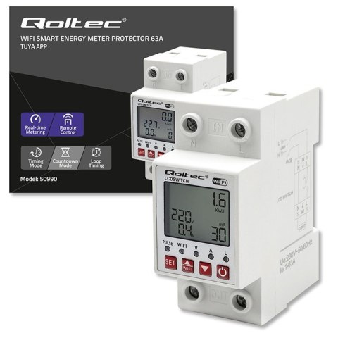 Przekaźnik 63A na szynę DIN z licznikiem energii elektrycznej | Timer | Tuya | Wi-Fi | LED Przekaźnik 63A na szynę DIN z licznikiem energii elektrycznej | Timer | Tuya | Wi-Fi | LED