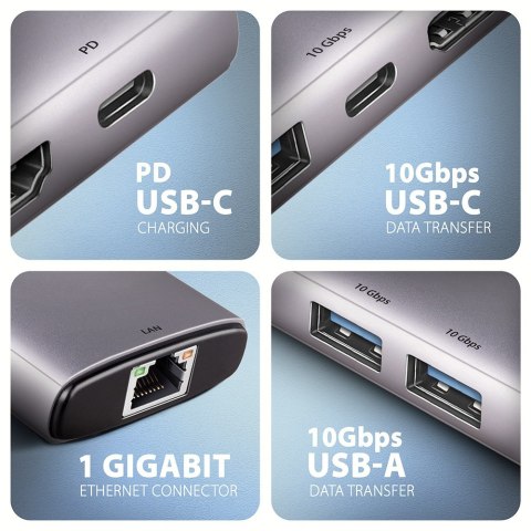 Axagon HMC-6G2L stacja dokująca Przewodowa USB 3.2 Gen 2 (3.1 Gen 2) Type-C Aluminium
