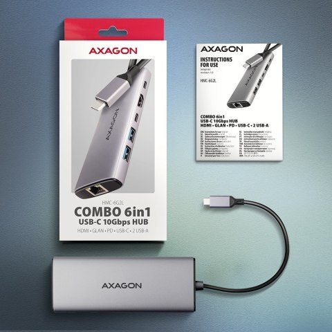 Axagon HMC-6G2L stacja dokująca Przewodowa USB 3.2 Gen 2 (3.1 Gen 2) Type-C Aluminium