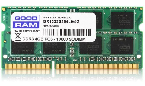 Pamięć GoodRam GR1600S364L11S/4G (DDR3 SO-DIMM; 1 x 4 GB; 1600 MHz; CL11) Pamięć GoodRam GR1600S364L11S/4G (DDR3 SO-DIMM; 1 x 4 GB; 1600 MHz; CL11)