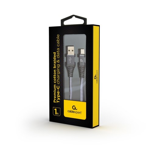 GEMBIRD PREMIUM KABEL USB-C 2.0 (AM/CM) METALOWE WTYKI, OPLOT NYLONOWY 1M, SZARO/BIAŁY GEMBIRD PREMIUM KABEL USB-C 2.0 (AM/CM) METALOWE WTYKI, OPLOT NYLONOWY 1M, SZARO/BIAŁY