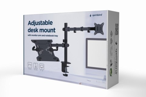 GEMBIRD BIURKOWE REGULOWANE RAMIĘ/UCHWYT Z RAMIENIEM NA MONITOR I PODSTAWKĄ NA NOTEBOOKA 17-32, 100X100MM, DO 9KG GEMBIRD BIURKOWE REGULOWANE RAMIĘ/UCHWYT Z RAMIENIEM NA MONITOR I PODSTAWKĄ NA NOTEBOOKA 17-32, 100X100MM, DO 9KG